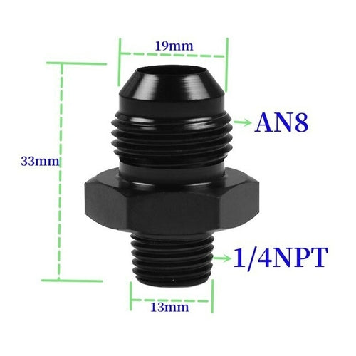 Black Straight Thread AN Flare to NPT Male Adapter Fuel Oil Air Hose