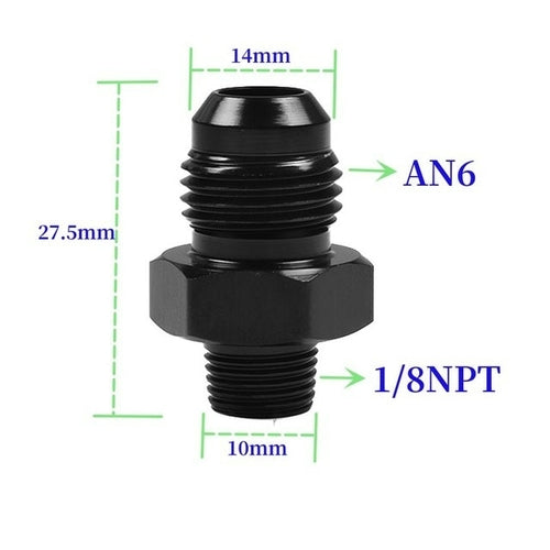 Black Straight Thread AN Flare to NPT Male Adapter Fuel Oil Air Hose