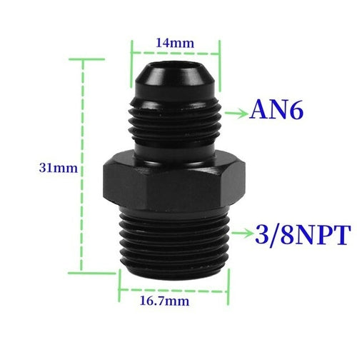 Black Straight Thread AN Flare to NPT Male Adapter Fuel Oil Air Hose