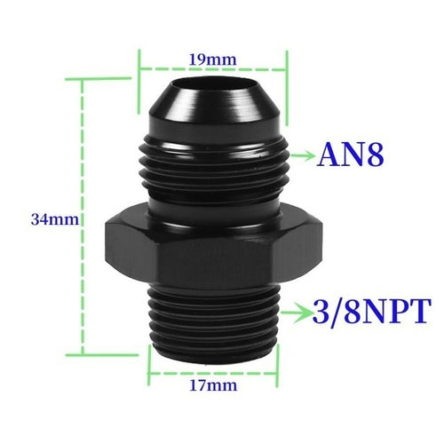 Black Straight Thread AN Flare to NPT Male Adapter Fuel Oil Air Hose