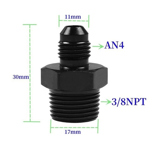 Black Straight Thread AN Flare to NPT Male Adapter Fuel Oil Air Hose