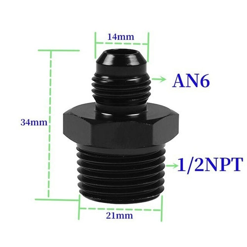 Black Straight Thread AN Flare to NPT Male Adapter Fuel Oil Air Hose