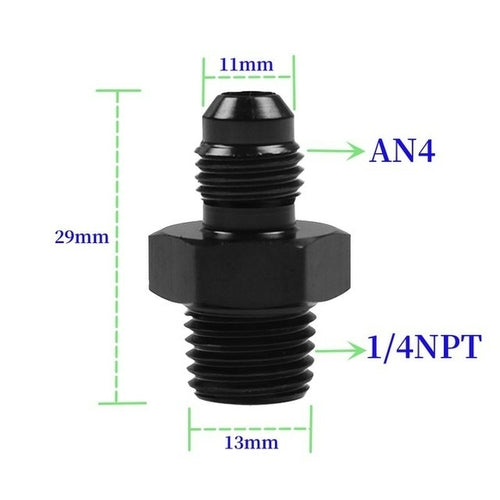 Black Straight Thread AN Flare to NPT Male Adapter Fuel Oil Air Hose