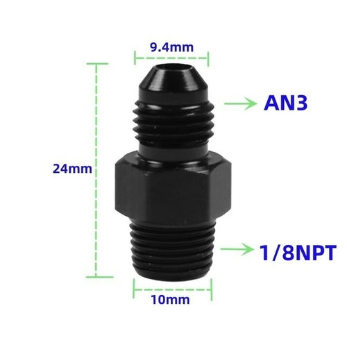 Black Straight Thread AN Flare to NPT Male Adapter Fuel Oil Air Hose