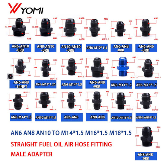 Universal AN6 AN8 AN10 To AN To M14/M16/M18x1.5 Thread Straight Fuel